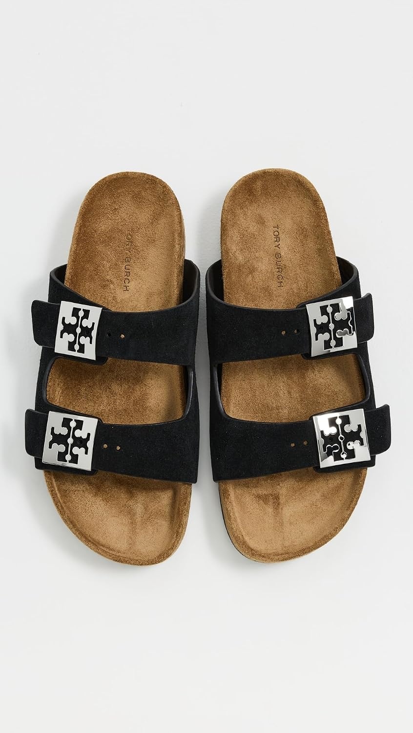 image:imageTory Burch Womens Mellow SlidesPerfect BlackLight Teak