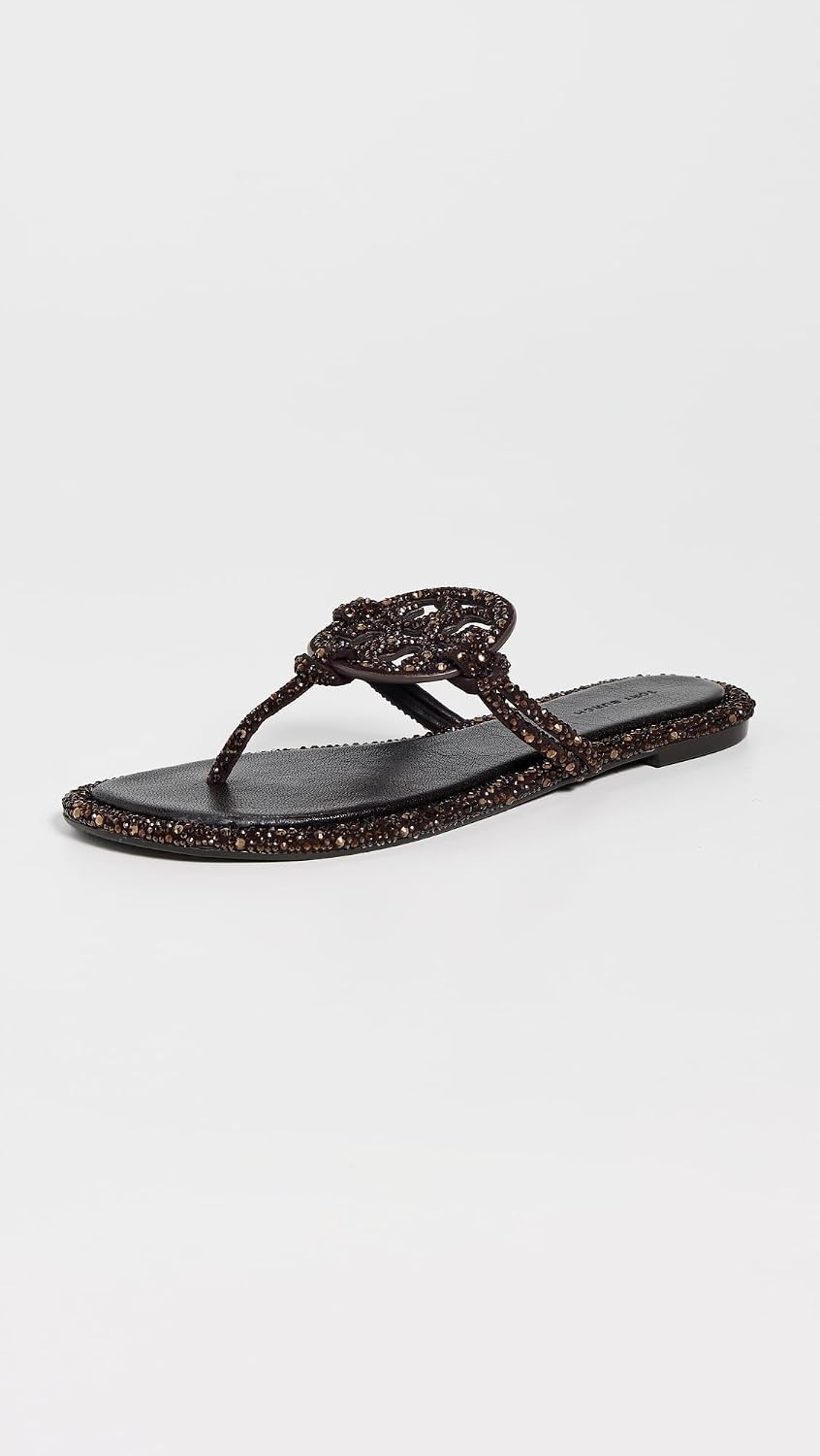 image:imageTory Burch Womens Miller Knotted Crystal Sandals Cocoa 8 Medium US