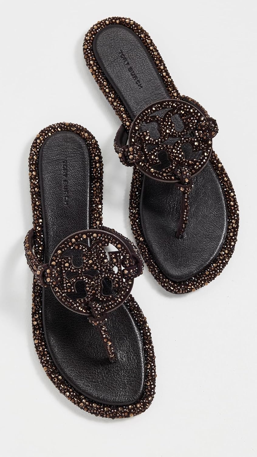 image:imageTory Burch Womens Miller Knotted Crystal Sandals Cocoa 8 Medium US