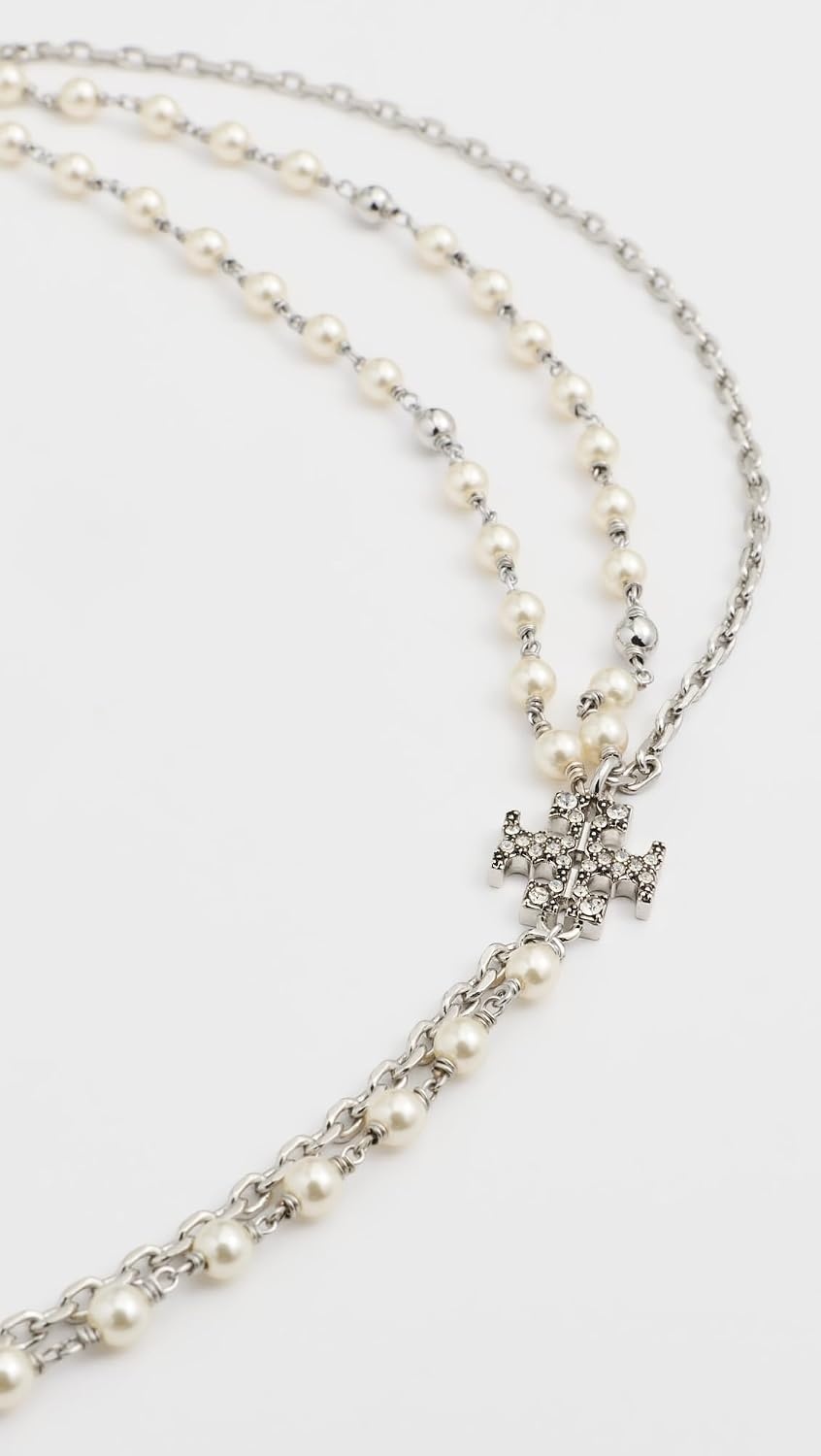 image:imageTory Burch Womens Moondance Multi Strand Pearl NecklaceTory Silver Pearl Crystal