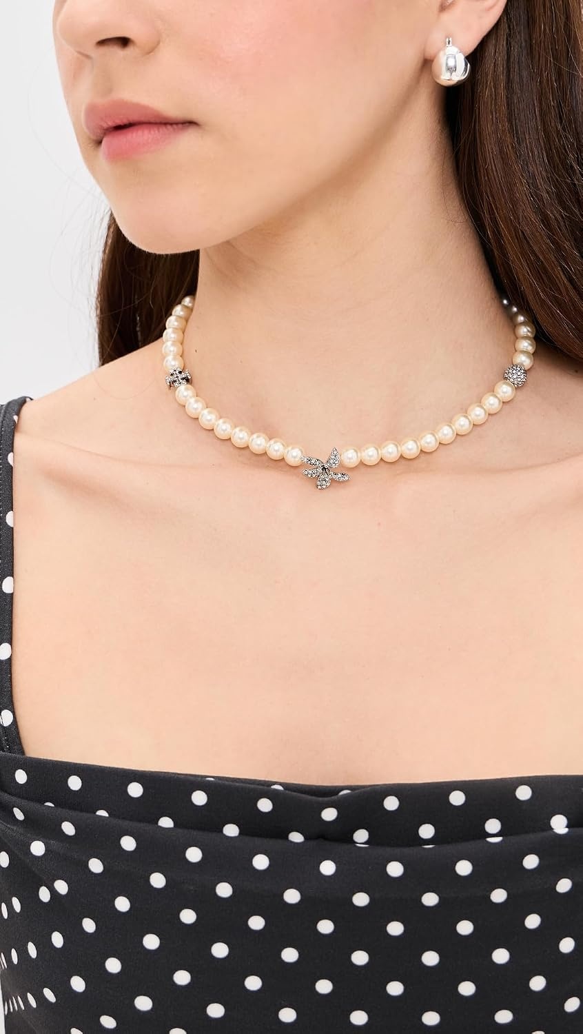 image:imageTory Burch Womens Moondance Pave Flower Pearl NecklaceTory Silver Pearl Crystal
