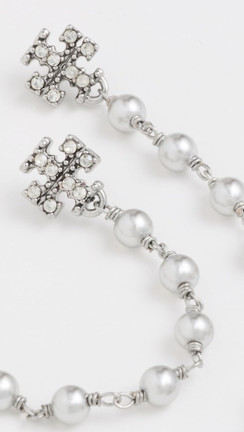 image:imageTory Burch Womens Moondance Pearl and Chain EarringsTory SilverPearlCrystal