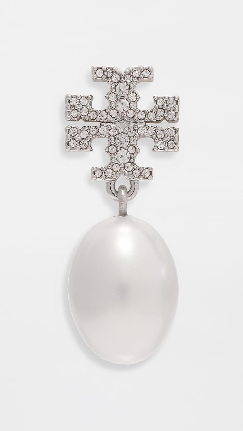 image:imageTory Burch Womens Moondance Pearl and Pav Drop EarringsTory SilverPearl