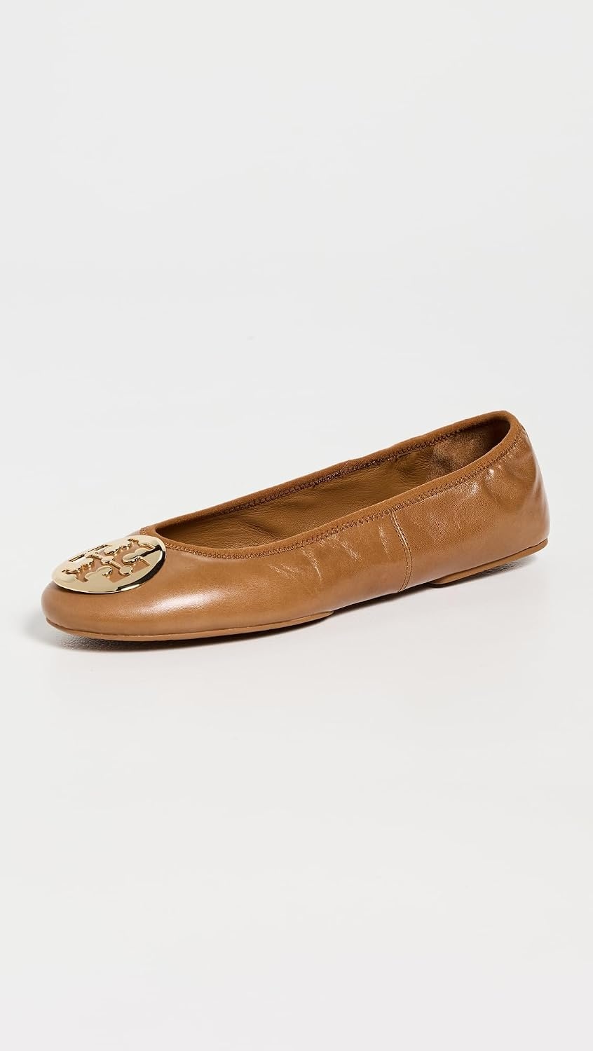 image:imageTory Burch Womens Reva Travel Ballet FlatsPecan PralineGold