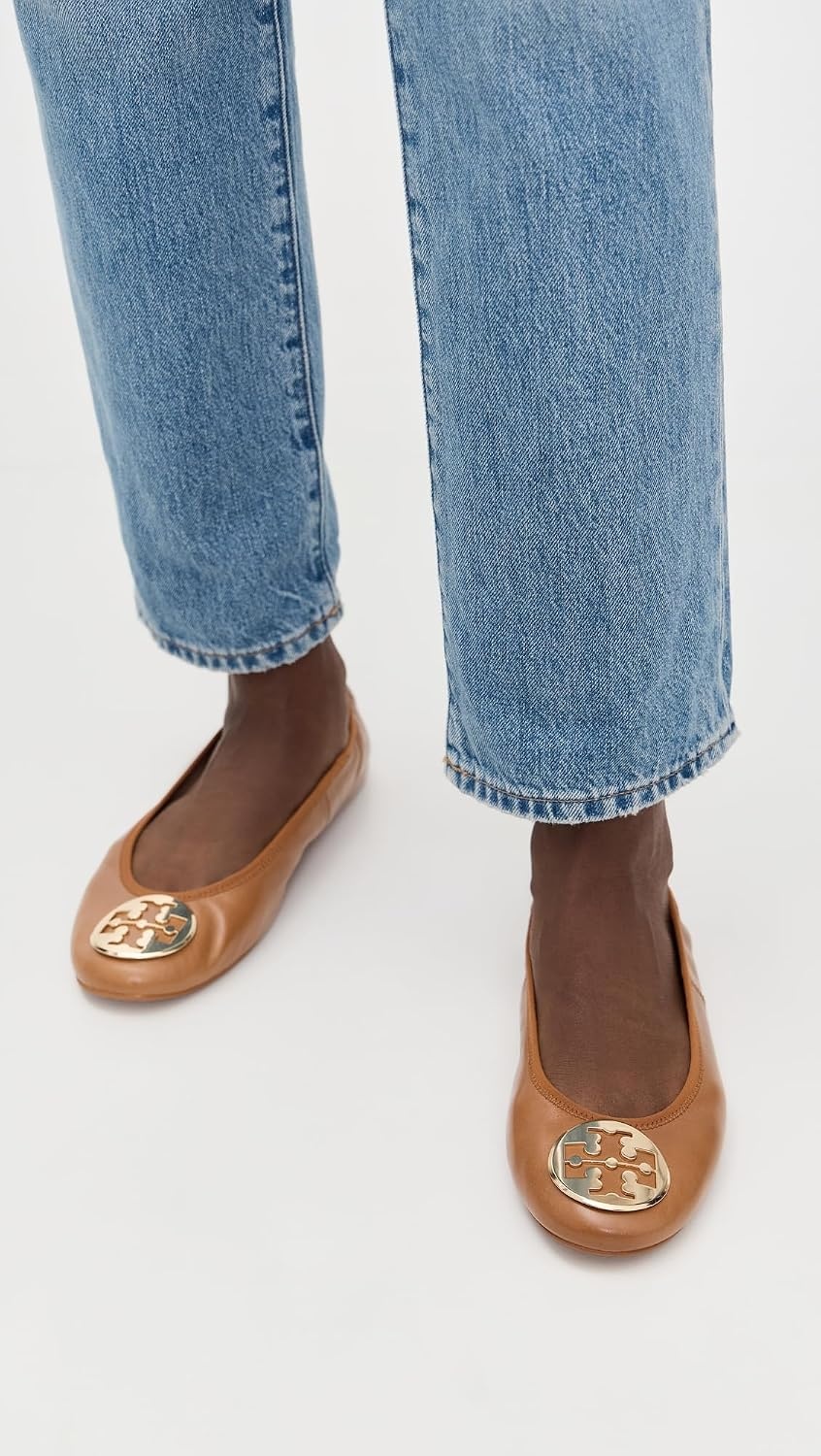 image:imageTory Burch Womens Reva Travel Ballet FlatsPecan PralineGold