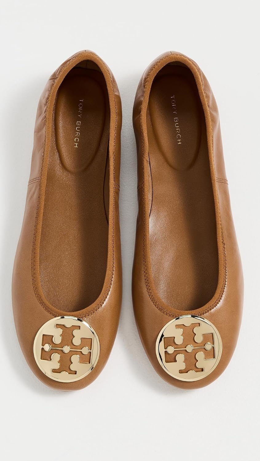 image:imageTory Burch Womens Reva Travel Ballet FlatsPecan PralineGold