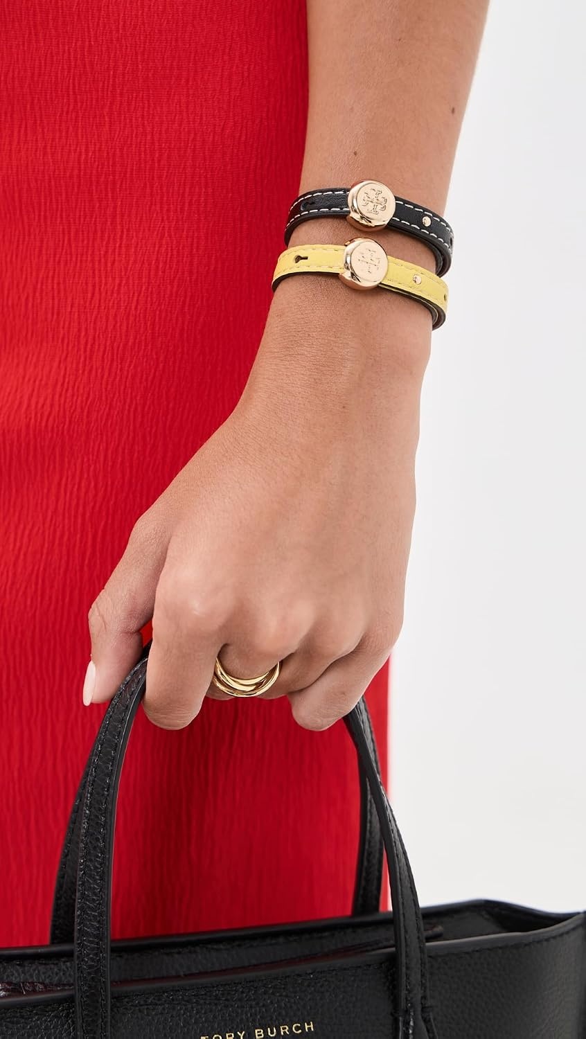 image:imageTory Burch Womens Romy Leather BraceletLight BrassBlack