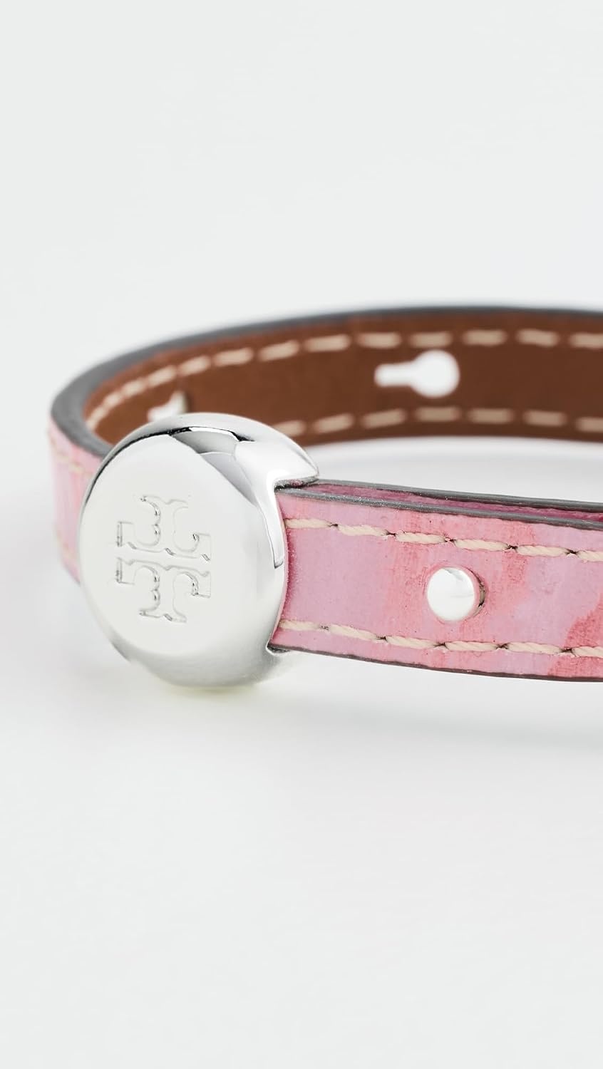 image:imageTory Burch Womens Romy Leather BraceletLight SilverRose Sunset