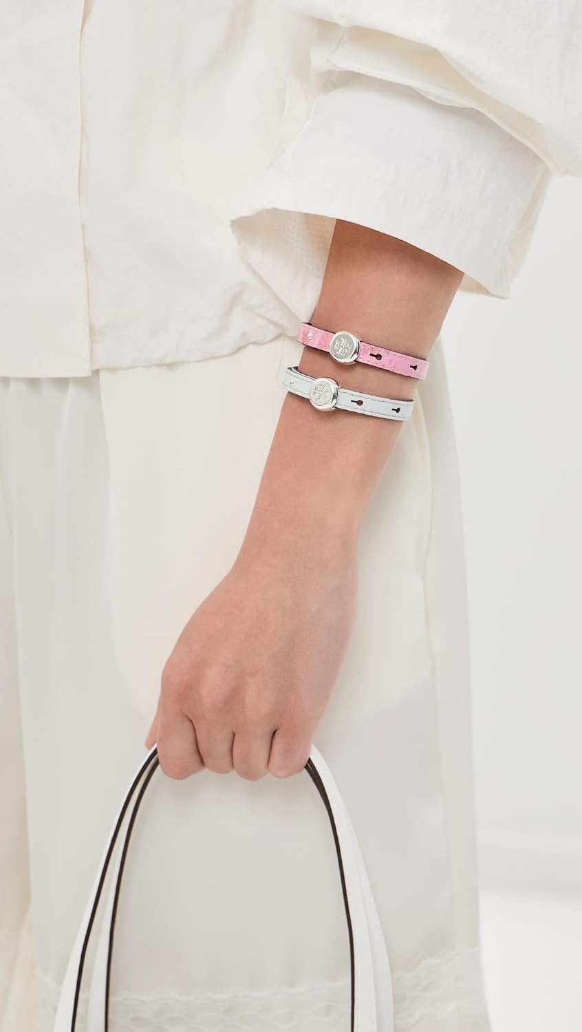 image:imageTory Burch Womens Romy Leather BraceletLight SilverRose Sunset