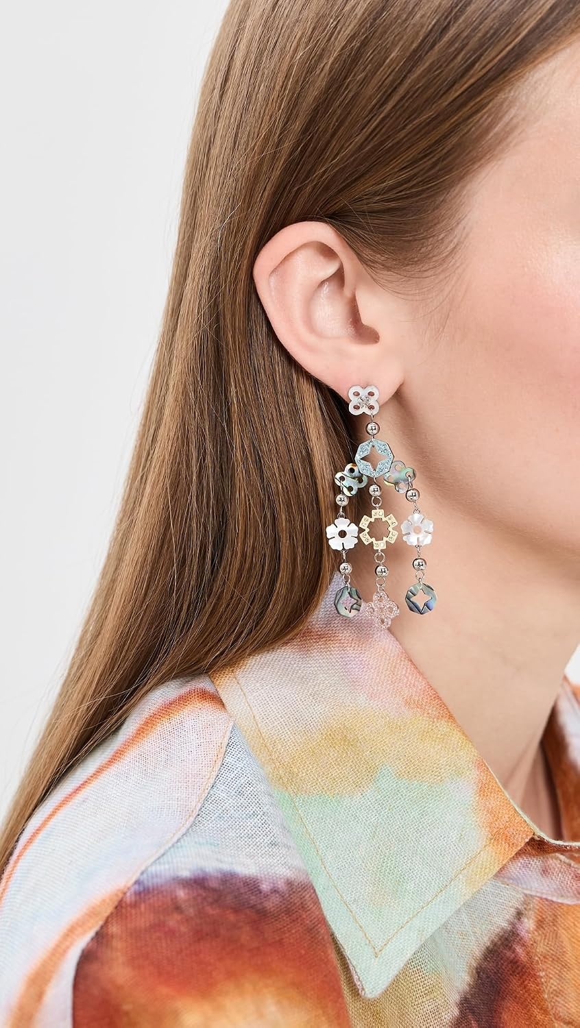 image:imageTory Burch Womens Small Forget Me Not Chandelier EarringsTory SilverMulti