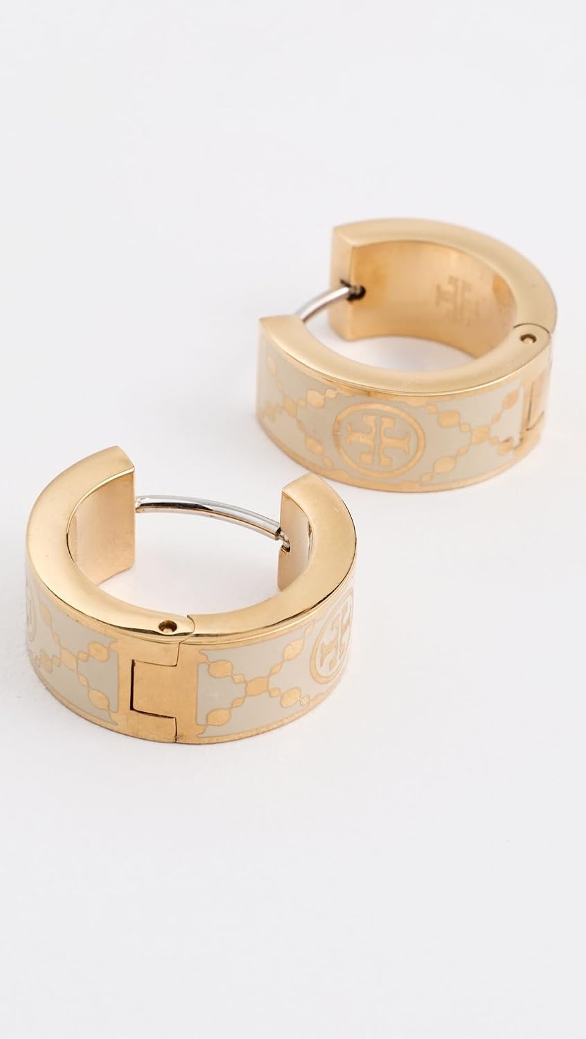 image:imageTory Burch Womens Small Icon T Monogram Hoop EarringsTory Gold New Ivory