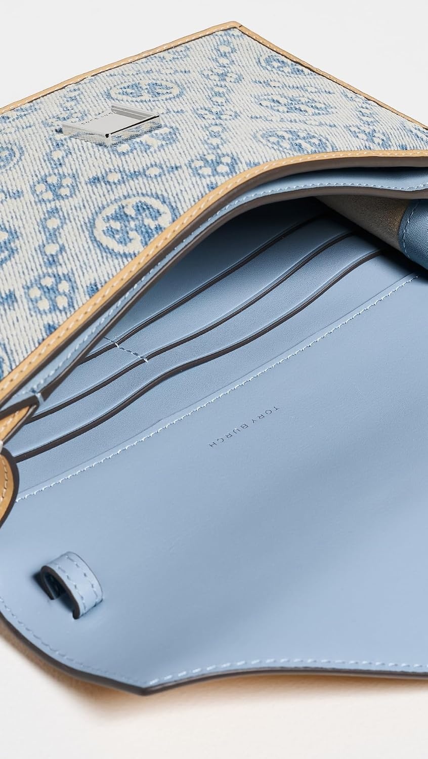 image:imageTory Burch Womens T Monogram Denim Envelope Chain WalletPowder Blue