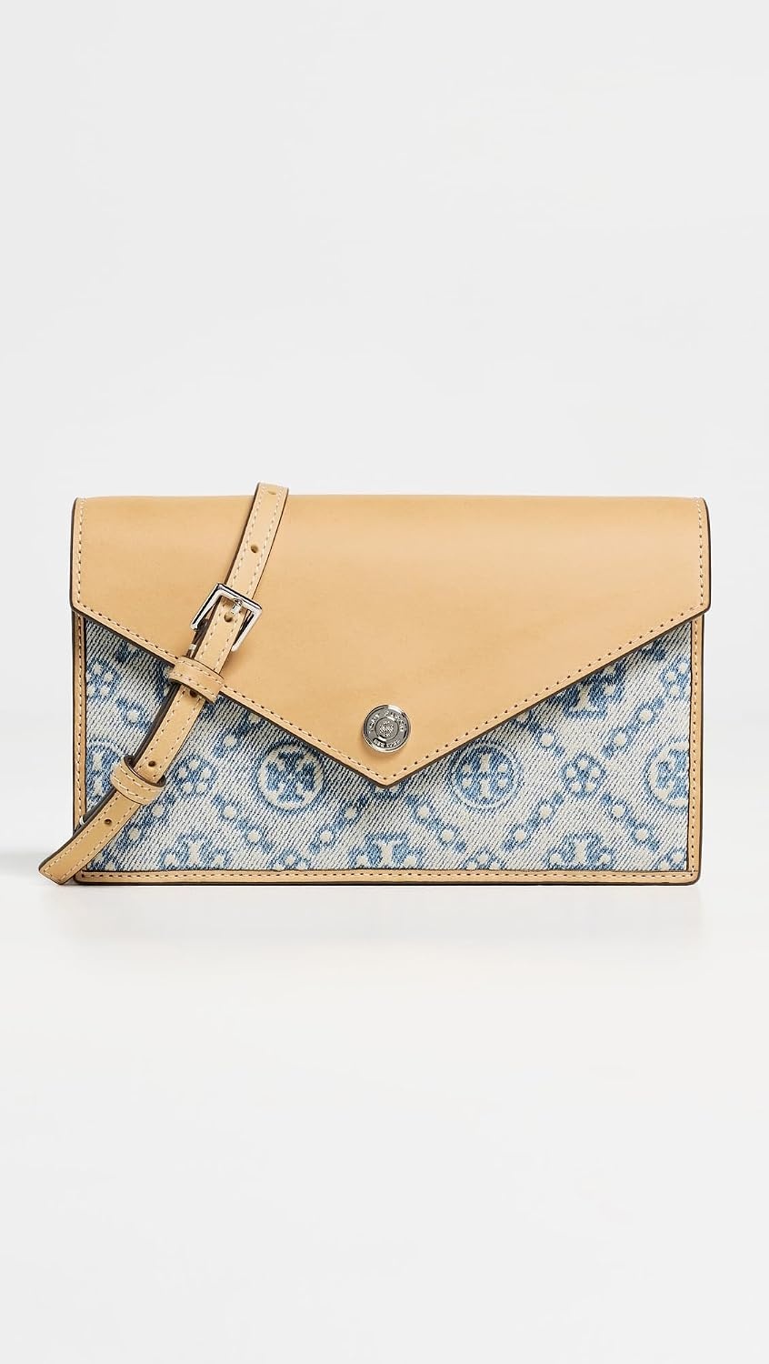 image:imageTory Burch Womens T Monogram Denim Envelope Chain WalletPowder Blue