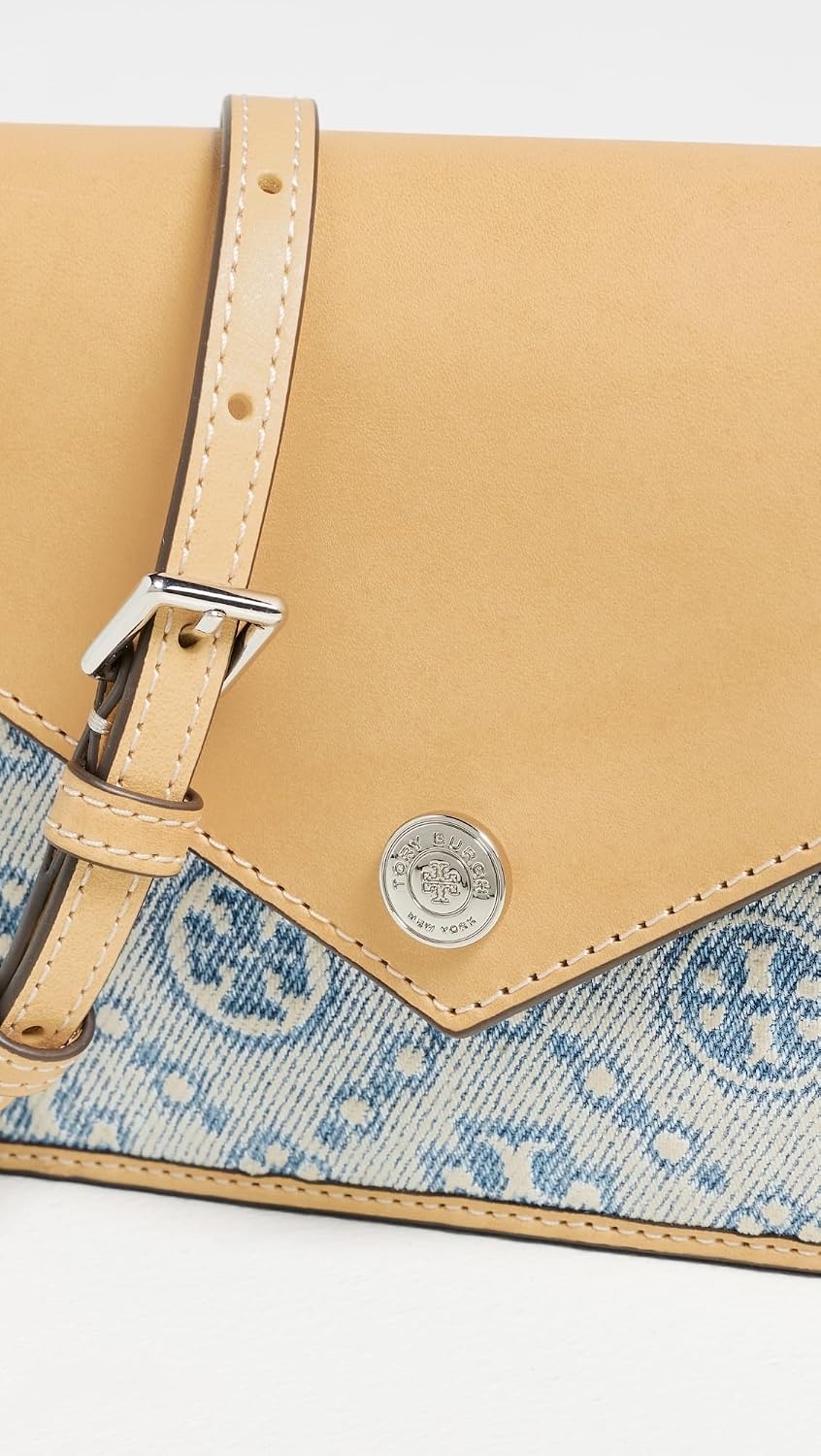image:imageTory Burch Womens T Monogram Denim Envelope Chain WalletPowder Blue