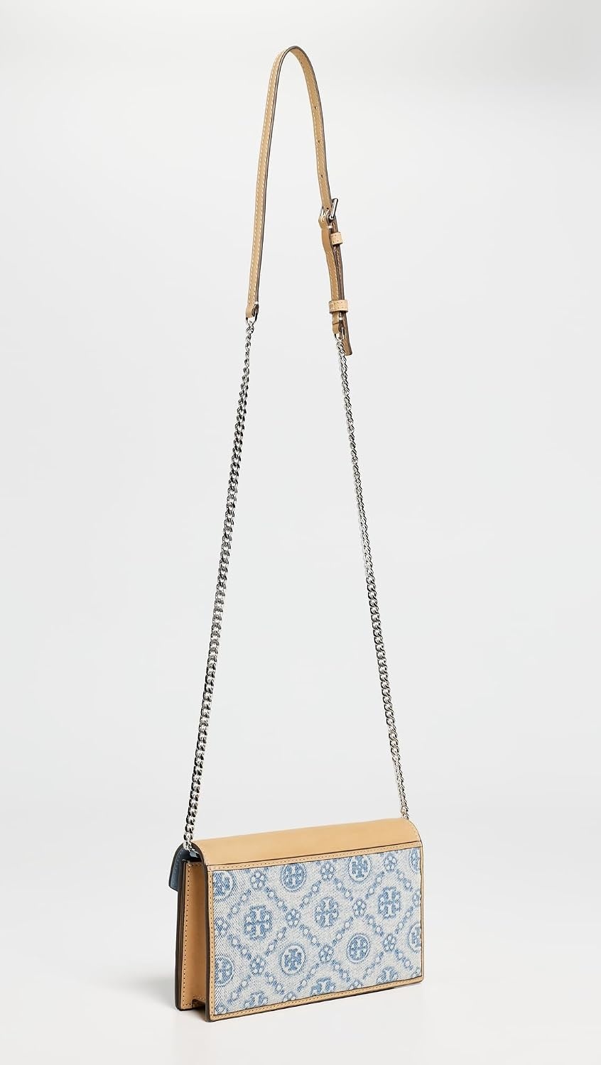 image:imageTory Burch Womens T Monogram Denim Envelope Chain WalletPowder Blue