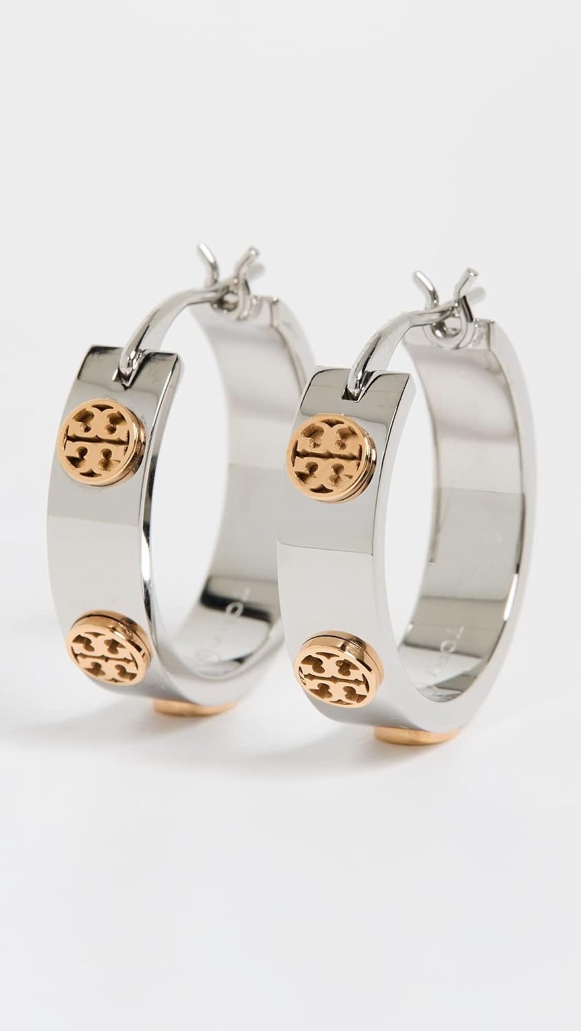 image:imageTory Burch Womens Thin Icon Hoop EarringsTory SilverTory Gold