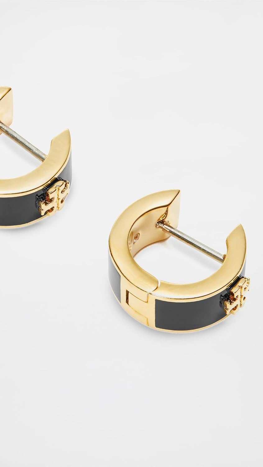 image:imageTory Burch Womens Wide Icon Enamel Huggie EarringsTory Gold Black