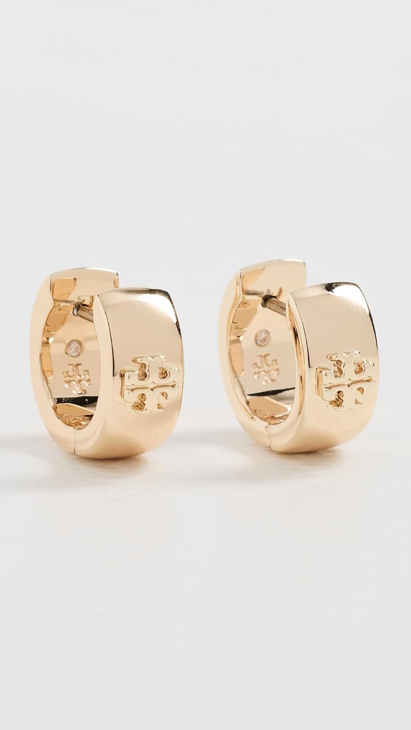 image:imageTory Burch Womens Wide Icon Enamel Huggie EarringsTory Gold