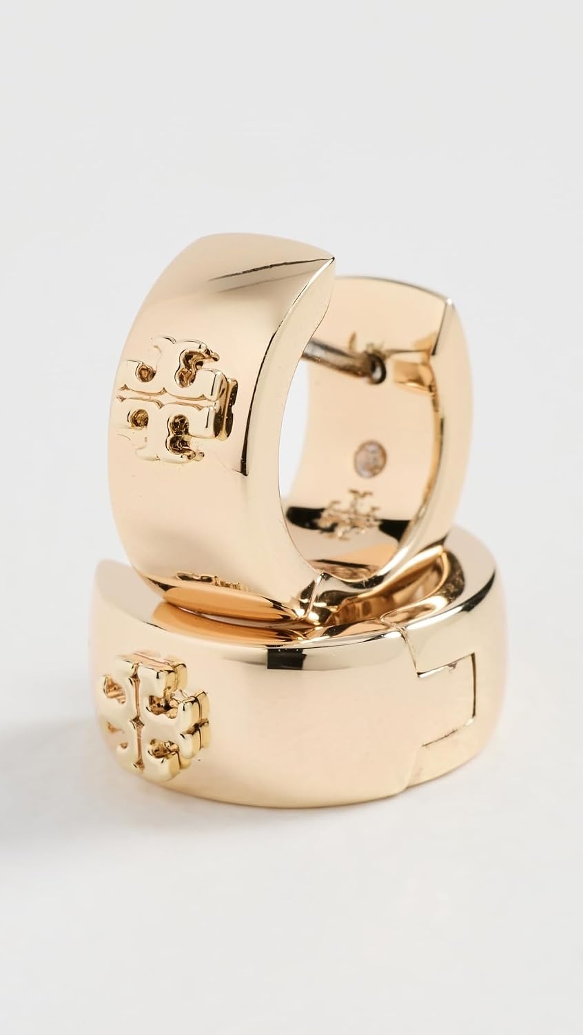 image:imageTory Burch Womens Wide Icon Enamel Huggie EarringsTory Gold