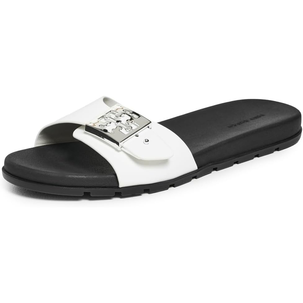 image:imageTory Burch Womens Buckle SlidesBiancoPerfect BlackSilver
