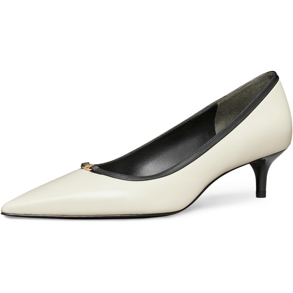 image:imageTory Burch Womens Double T Buckle Kitten Heel Pumps 45mmLight CreamPerfect Black