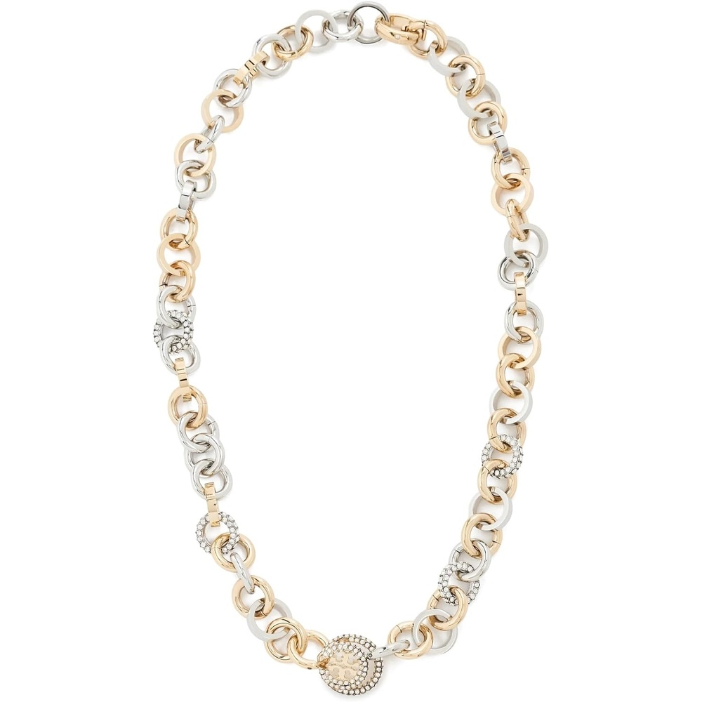 image:imageTory Burch Womens Icon Mixed Pav Chain NecklaceTory GoldTory SilverCrystal