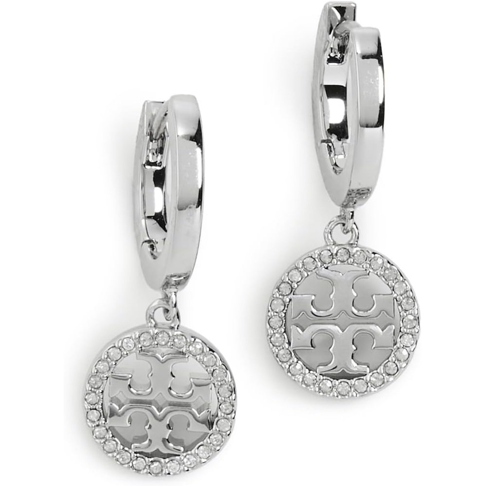image:imageTory Burch Womens Icon Pav ClipOn Hoop EarringsTory SilverCrystal