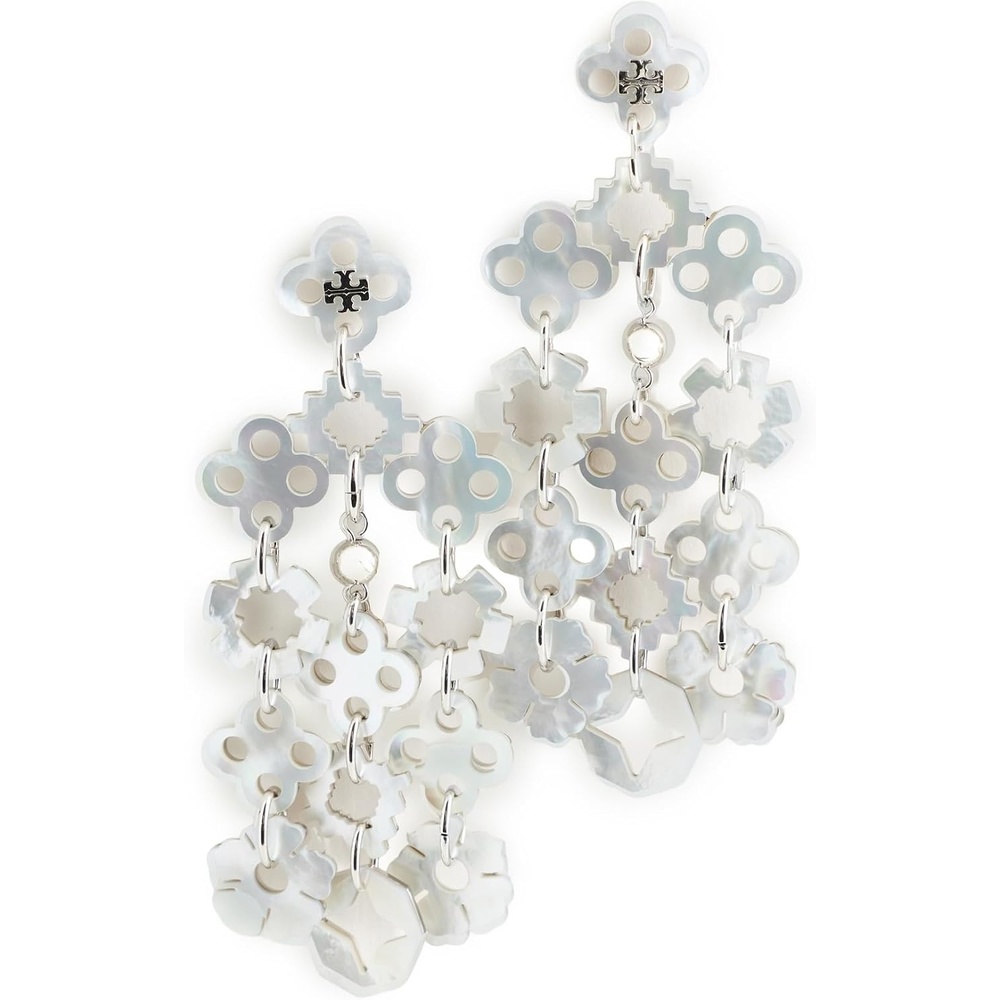 image:imageTory Burch Womens Kira Clover Chandelier EarringsLight SilverIvory