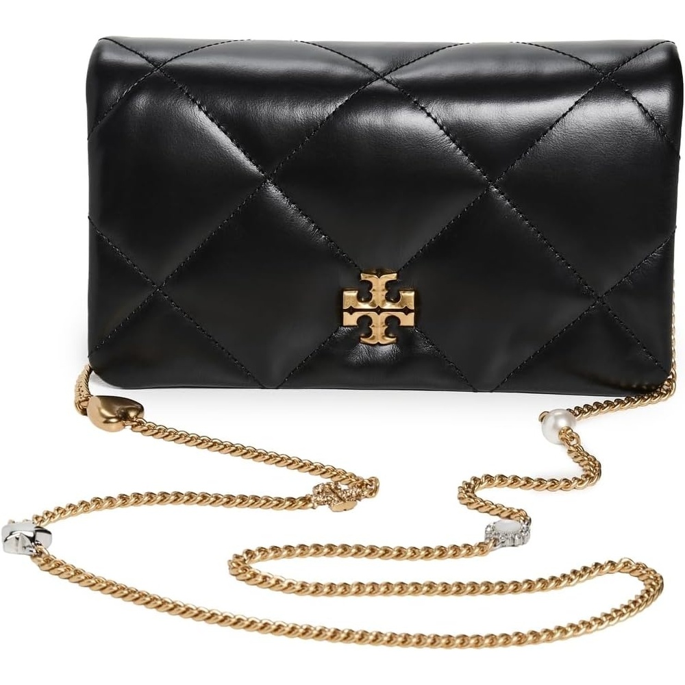 image:imageTory Burch Womens Kira Diamond Quilt Charm Chain WalletBlack