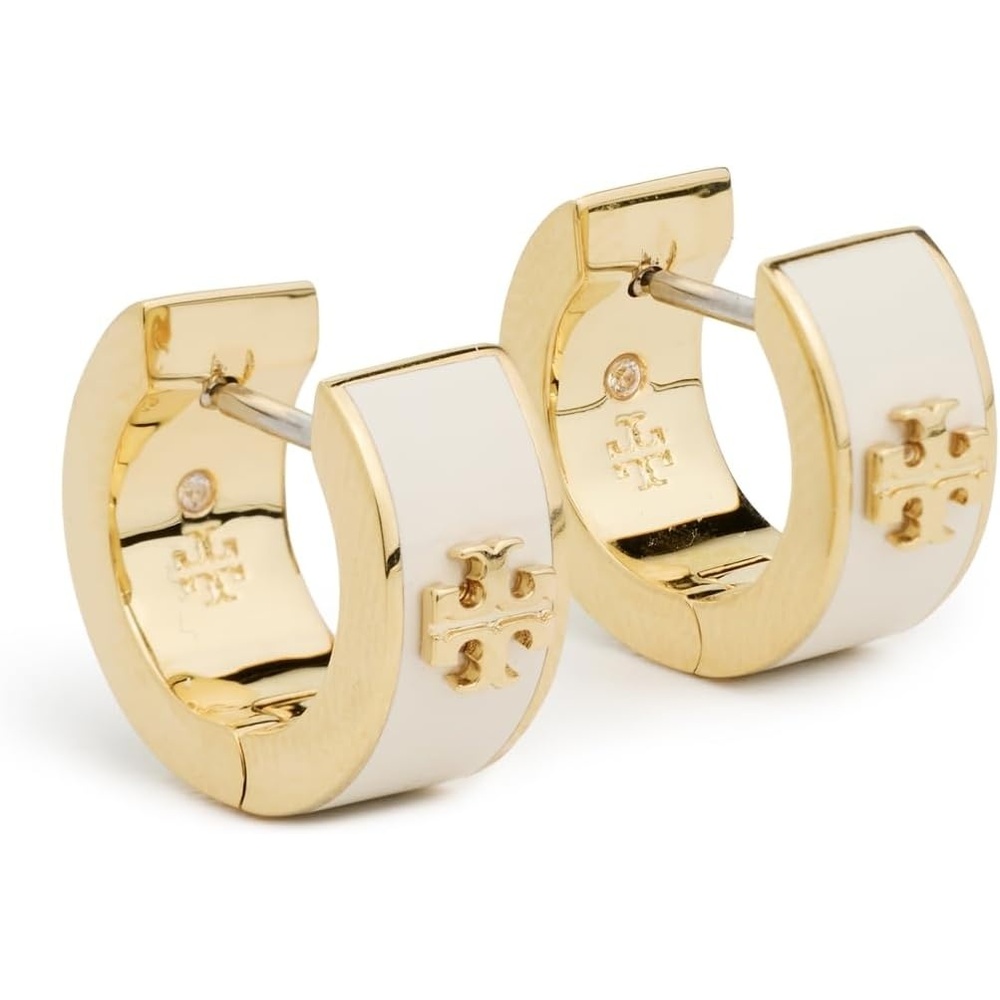 image:imageTory Burch Womens Kira Huggie Earrings Tory GoldNew Ivory One Size