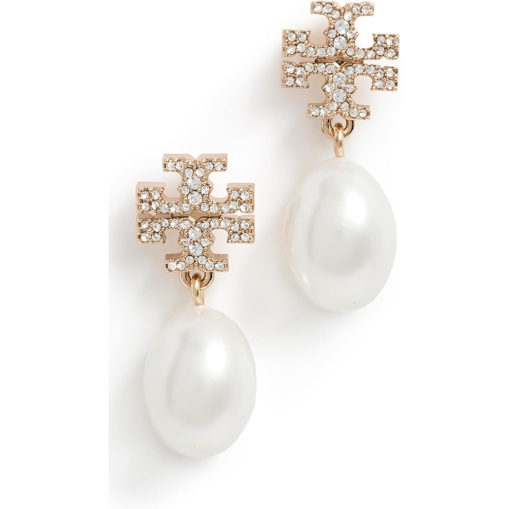image:imageTory Burch Womens Kira Pave Pearl Drop Earrings Tory GoldPearl One Size