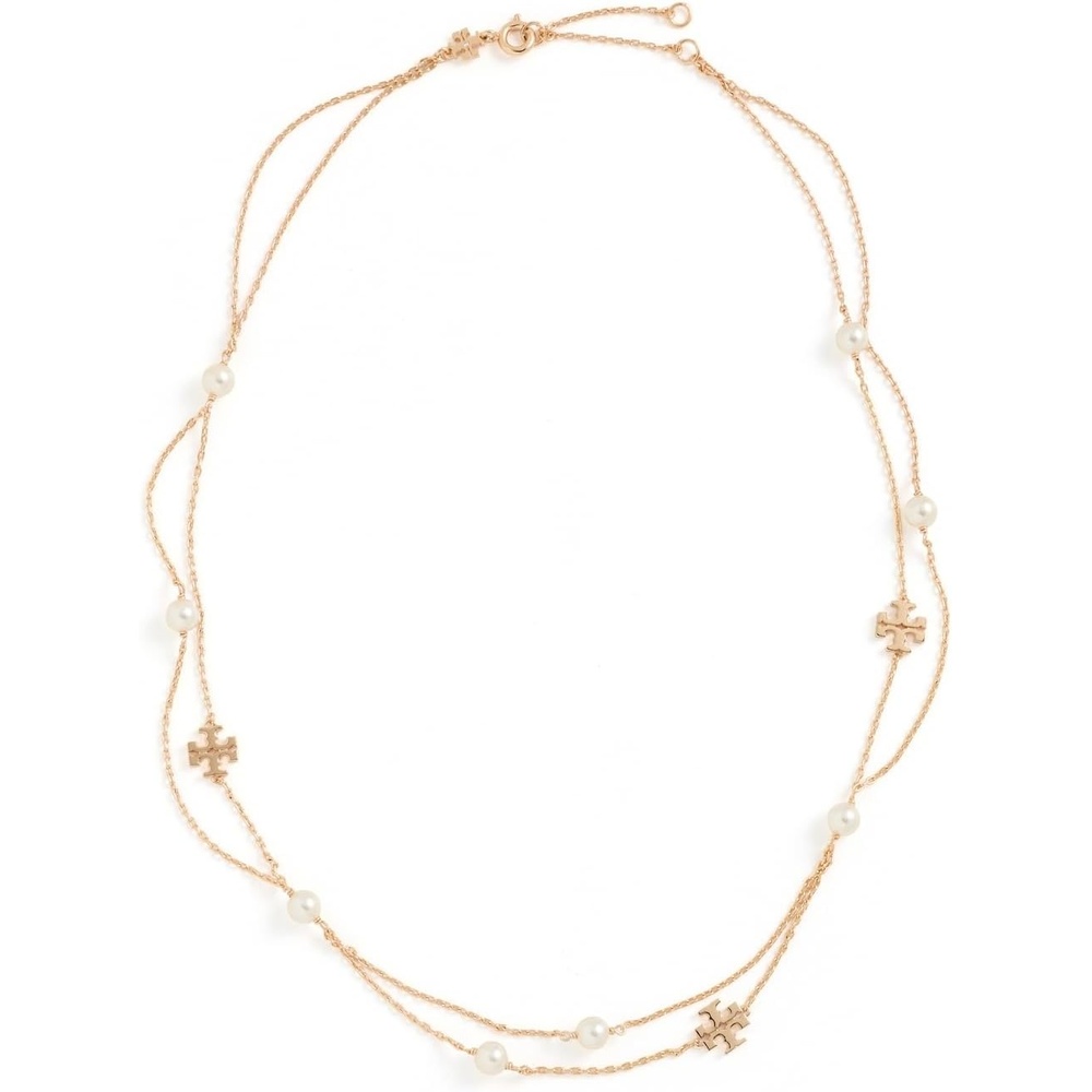 image:imageTory Burch Womens Kira Pearl Layered Necklace Tory GoldCream One Size