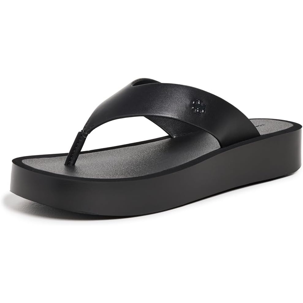 image:imageTory Burch Womens Leather Platform Flip FlopsBlackBlack