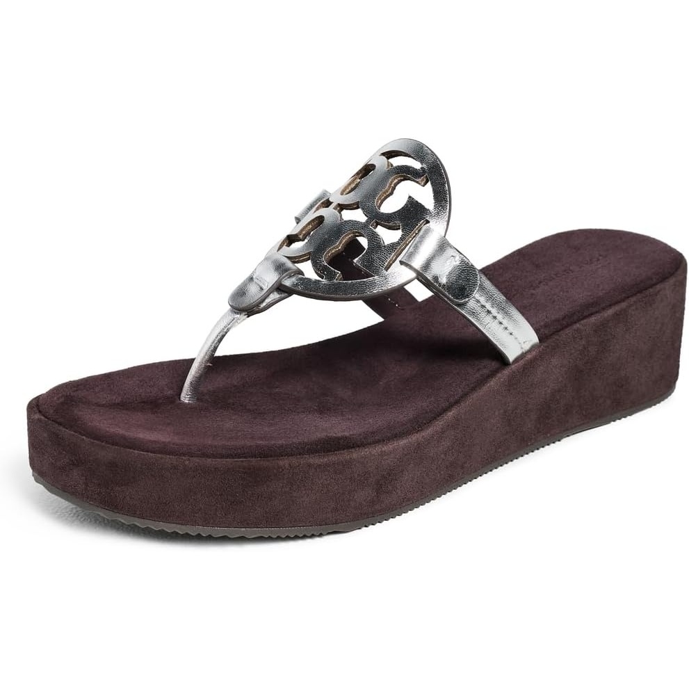 image:imageTory Burch Womens Miller Wedge SandalsSilverCocoa
