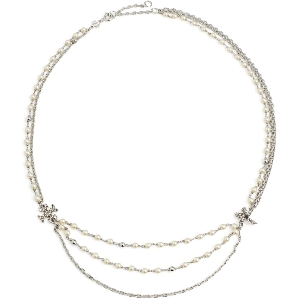 image:imageTory Burch Womens Moondance Multi Strand Pearl NecklaceTory Silver Pearl Crystal