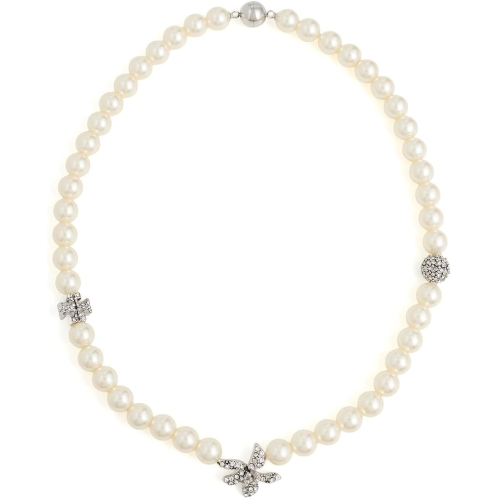 image:imageTory Burch Womens Moondance Pave Flower Pearl NecklaceTory Silver Pearl Crystal