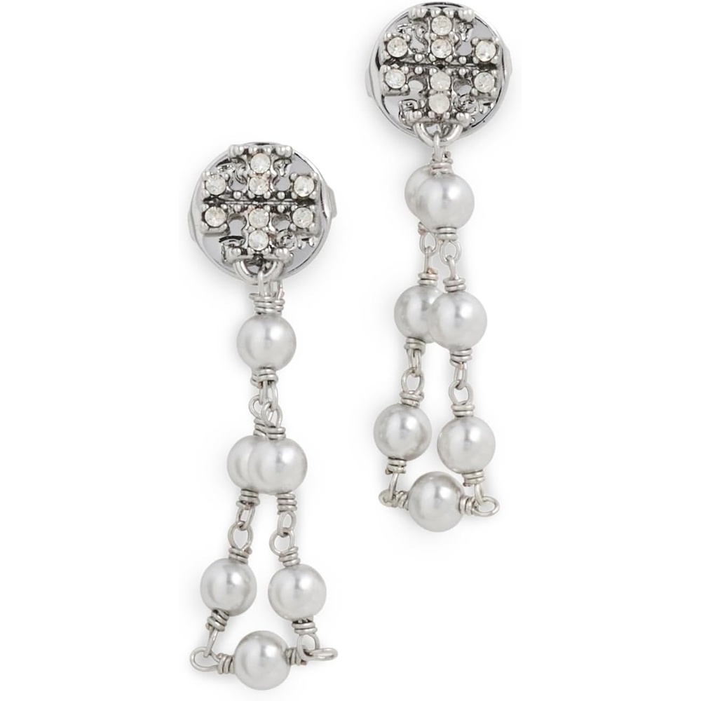 image:imageTory Burch Womens Moondance Pearl and Chain EarringsTory SilverPearlCrystal