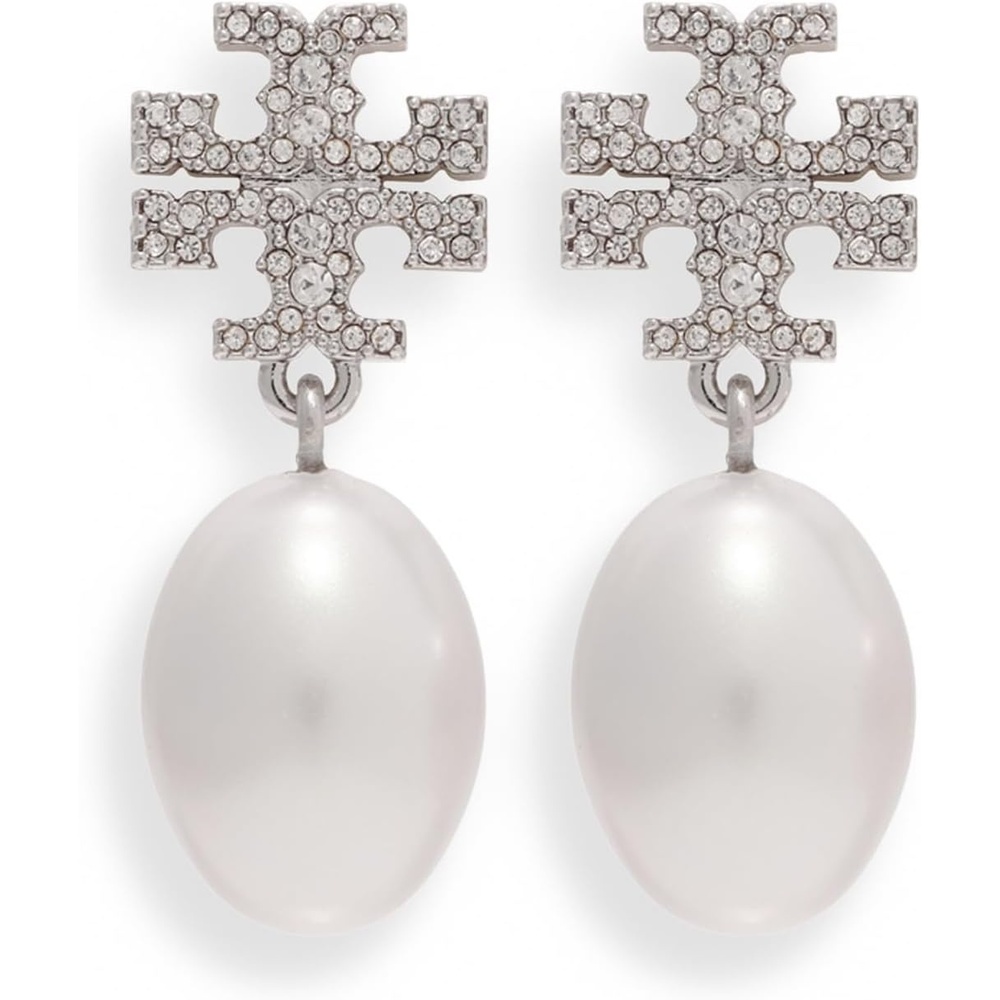 image:imageTory Burch Womens Moondance Pearl and Pav Drop EarringsTory SilverPearl