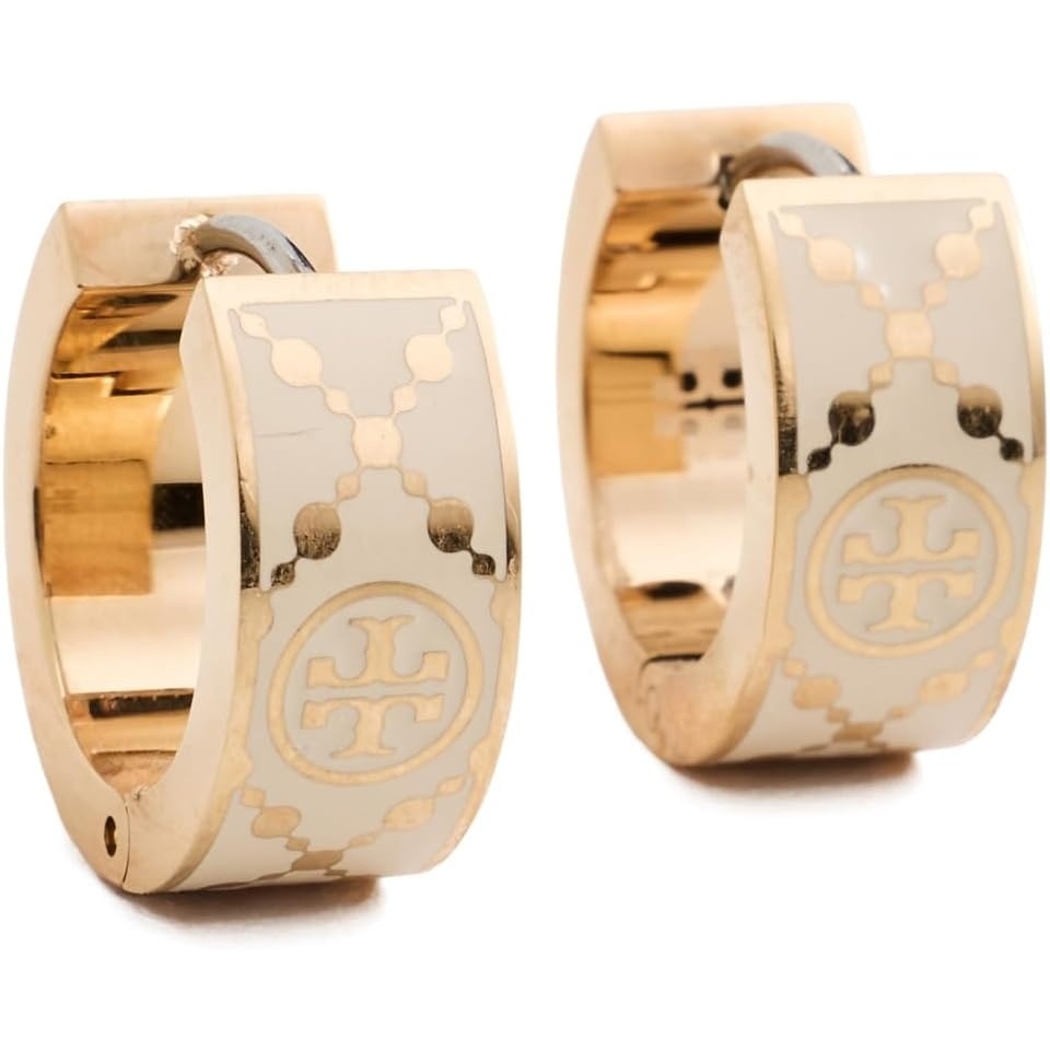 image:imageTory Burch Womens Small Icon T Monogram Hoop EarringsTory Gold  New Ivory