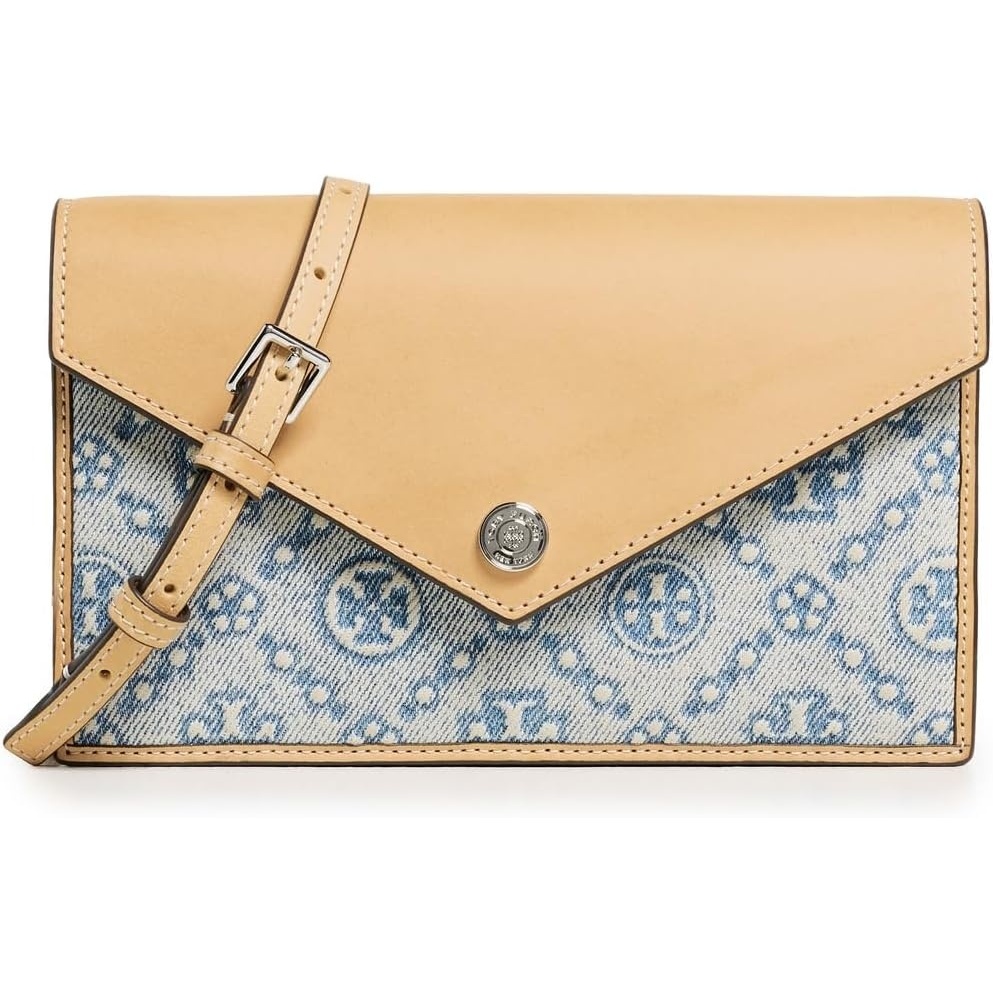 image:imageTory Burch Womens T Monogram Denim Envelope Chain WalletPowder Blue