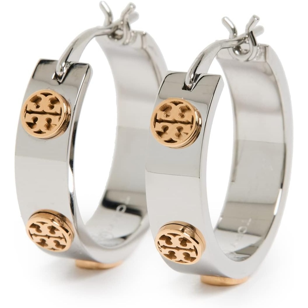 image:imageTory Burch Womens Thin Icon Hoop EarringsTory SilverTory Gold