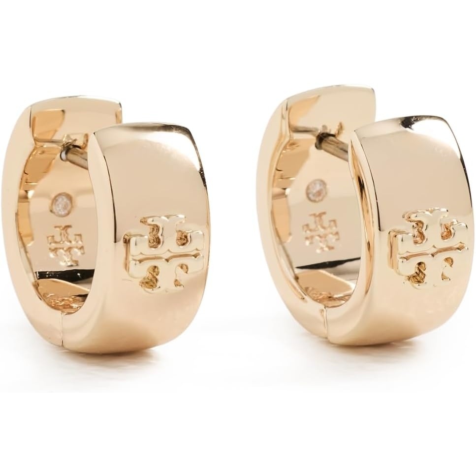 image:imageTory Burch Womens Wide Icon Enamel Huggie EarringsTory Gold