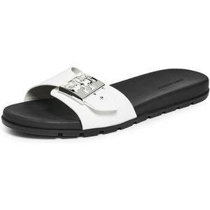 Tory Burch Women’s Buckle Slides(Bianco/Perfect Black/Silver)