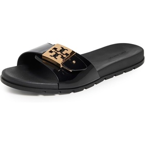 Tory Burch Women’s Buckle Slides(Perfect Black/Gold)