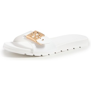 Tory Burch Women’s Buckle Slides(White/Gold/White)