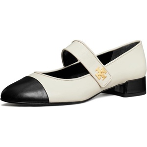 Tory Burch Women’s Cap Toe Mary Jane Ballet Heels 25mm(Light Cream/Perfect Black)