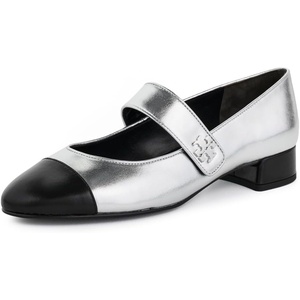 Tory Burch Women’s Cap Toe Mary Jane Ballet Heels 25mm(Silver/Black)