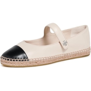 Tory Burch Women’s Cap Toe Mary Jane Espadrilles(Light Cream/Perfect Black)