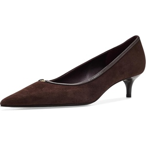 Tory Burch Women’s Double T Buckle Kitten Heel Pumps 45mm(Dark Cocoa/Dark Cocoa)