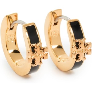 Tory Burch Women’s Icon Enamel Huggie Earrings(Tory Gold / Black)